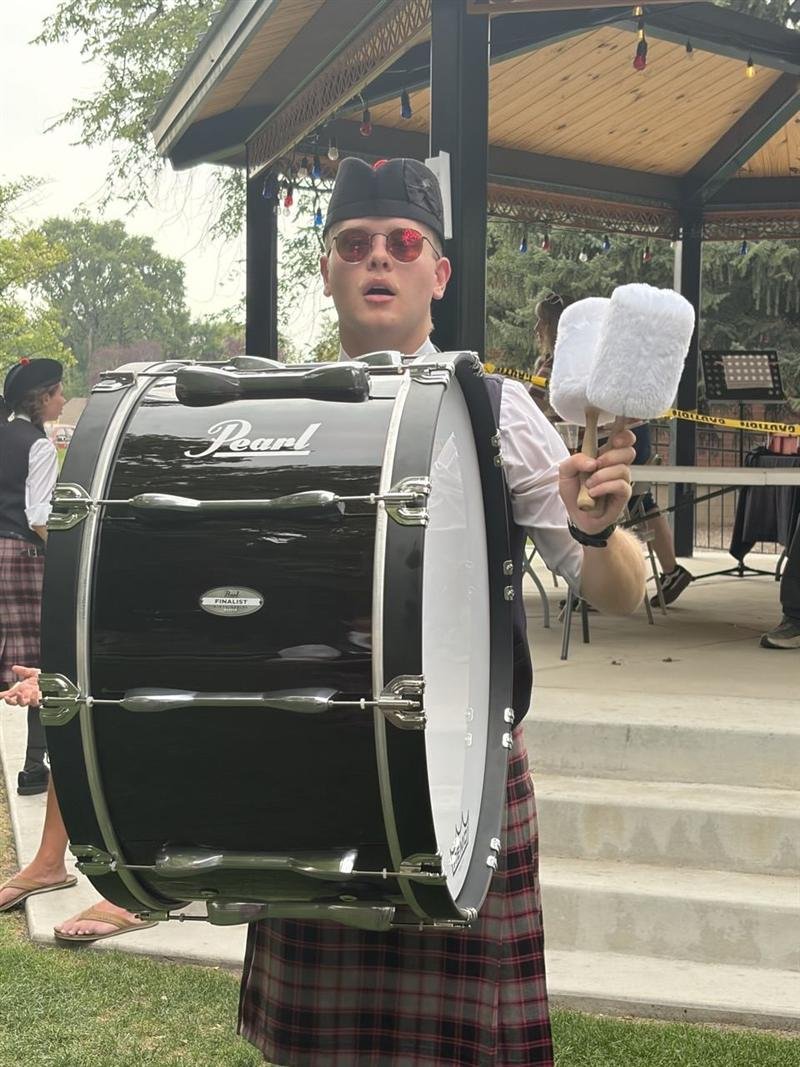 The bass drummer under the pavilion